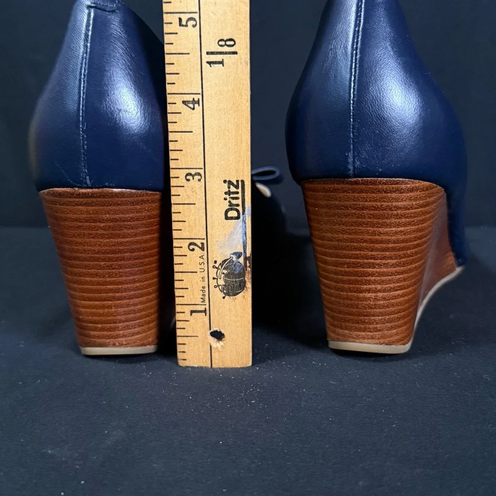 Cole Haan Adair Navy Blue Leather Bow Wedge Pumps Shoes Grand.OS W13162 Women 9B